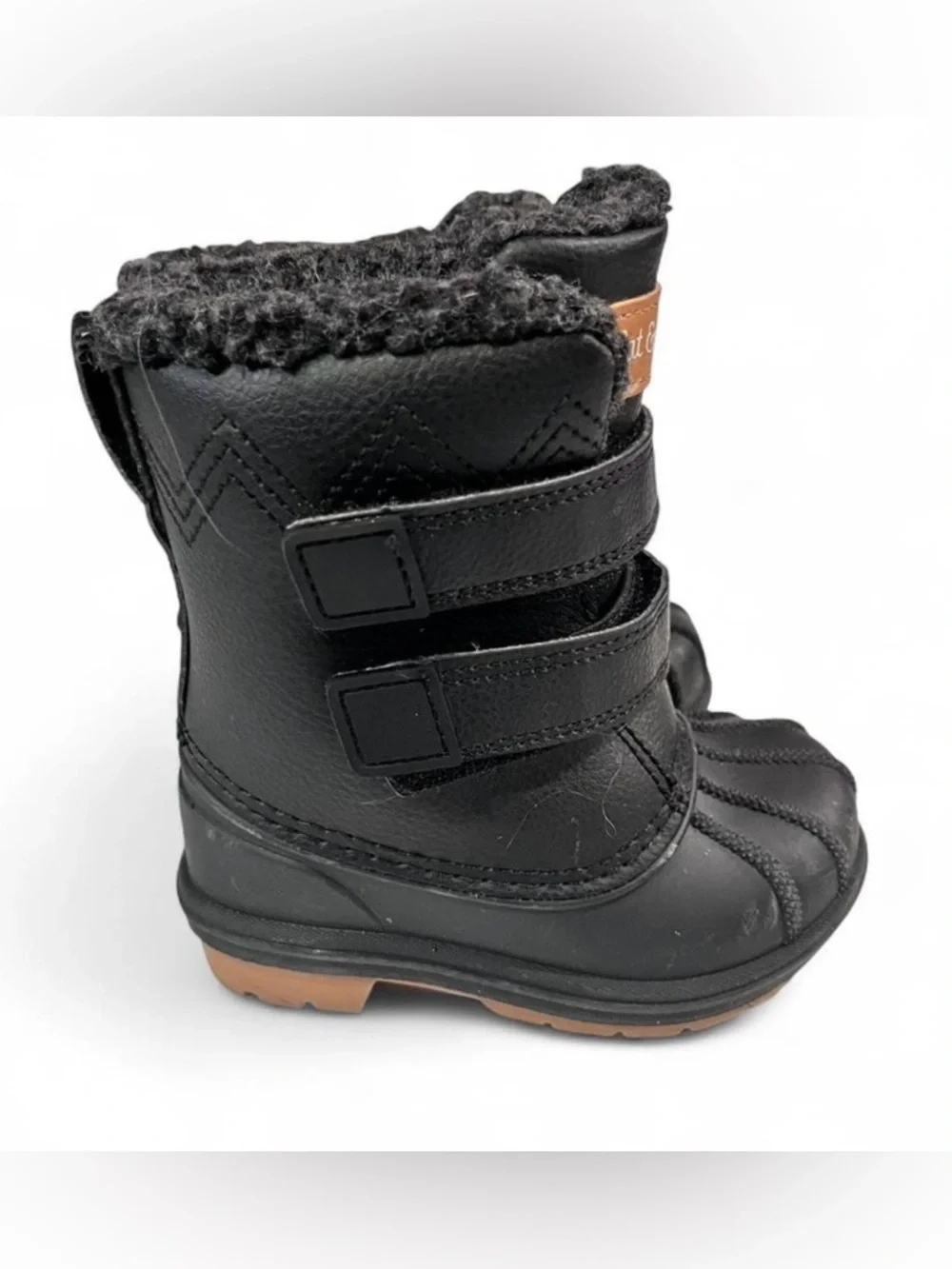 Cat & Jack Black Kids' Faux-Fur Strap Winter Boots